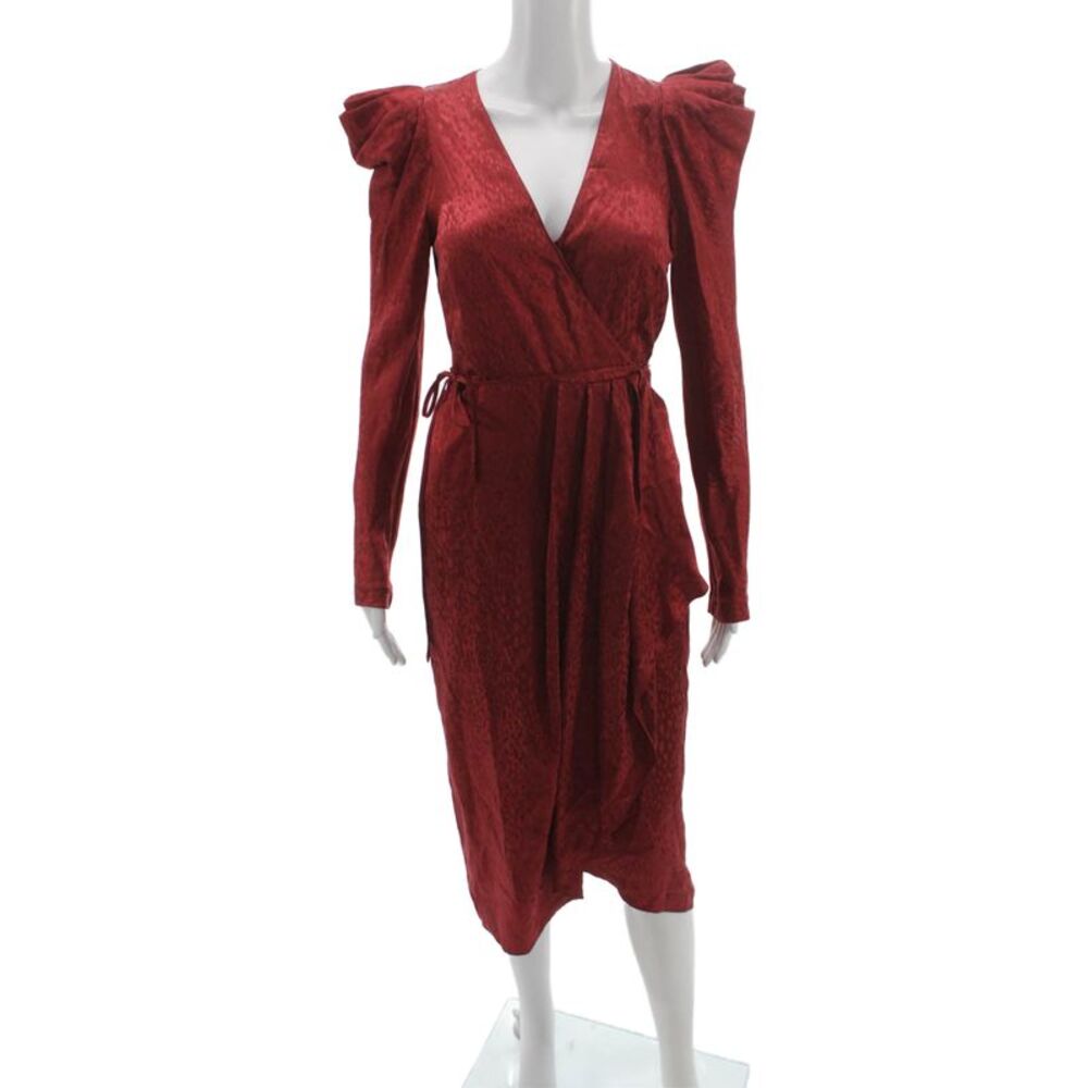 ALC Womens Red Velvet Animal Print Wrap Dress Long Sleeve V Neck Size 2